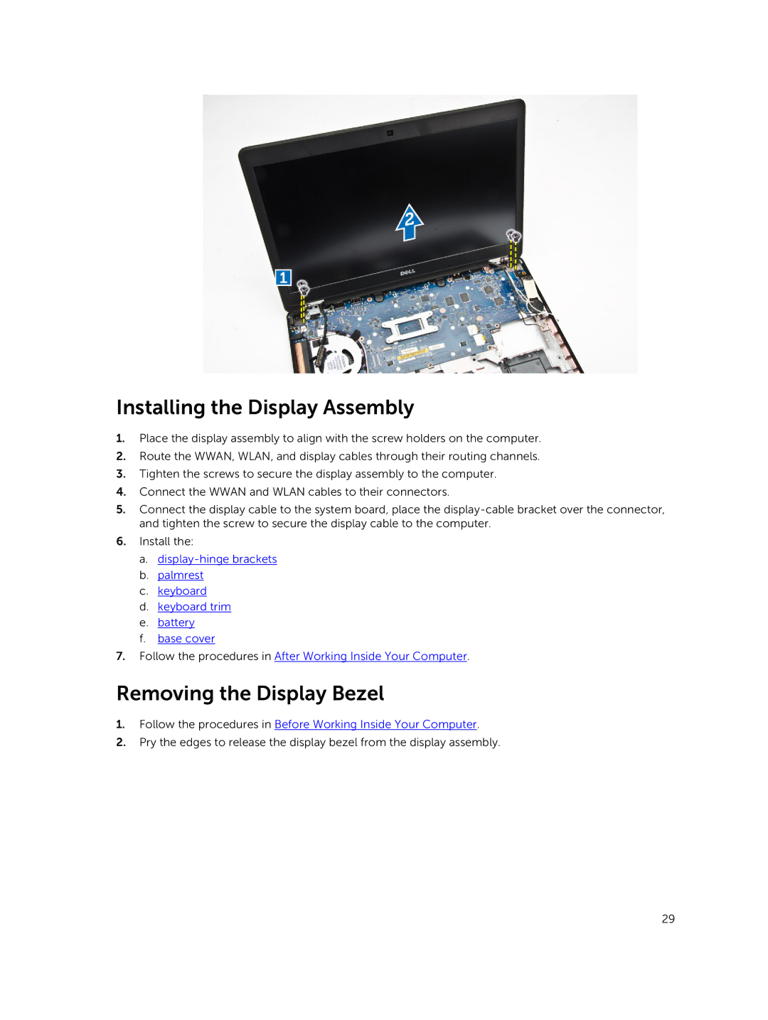 Dell E5450 owner manual Installing the Display Assembly, Removing the Display Bezel 