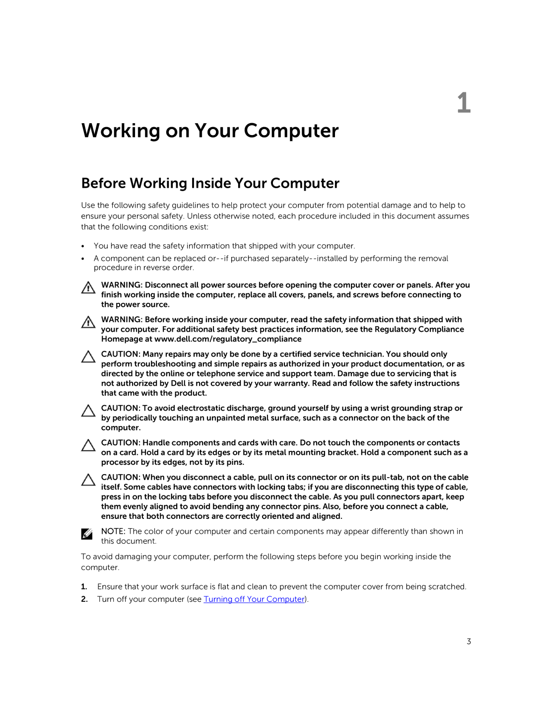 Dell E5450 owner manual Working on Your Computer, Before Working Inside Your Computer 