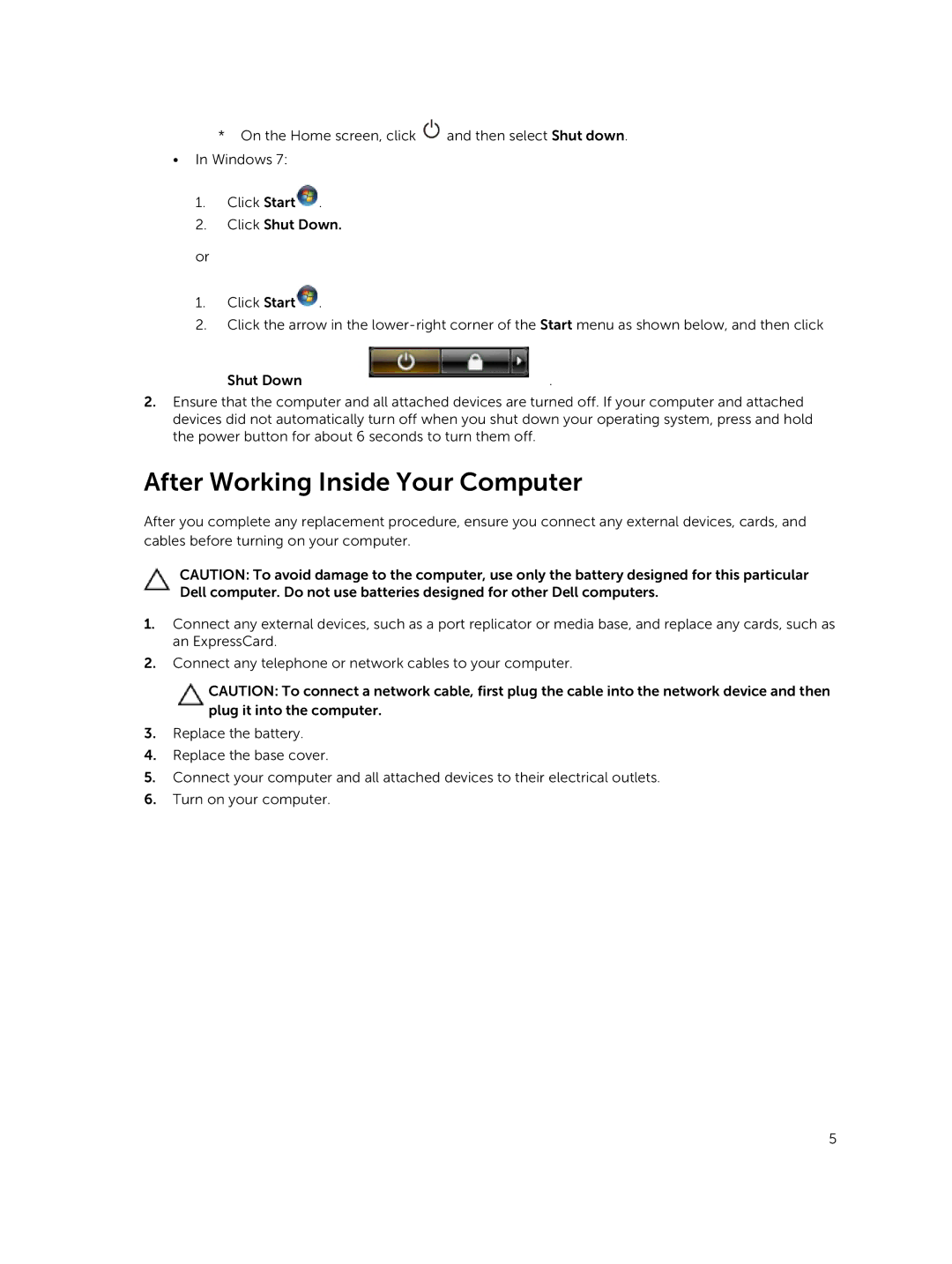 Dell E5450 owner manual After Working Inside Your Computer 