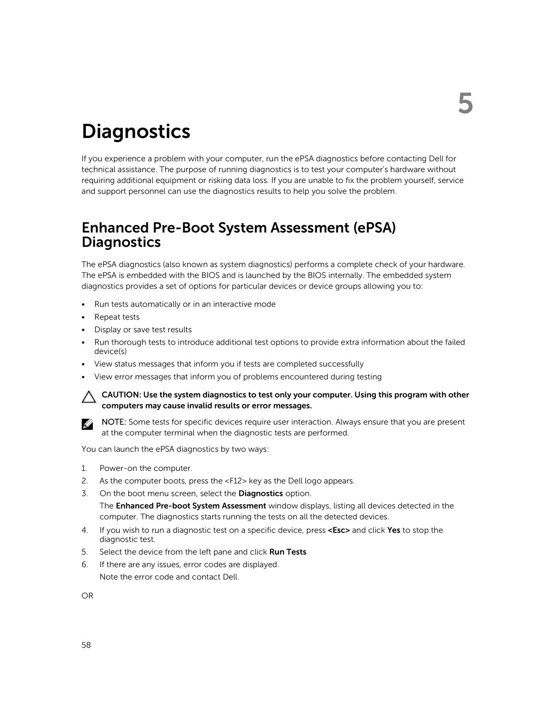 Dell E5450 owner manual Enhanced Pre-Boot System Assessment ePSA Diagnostics 