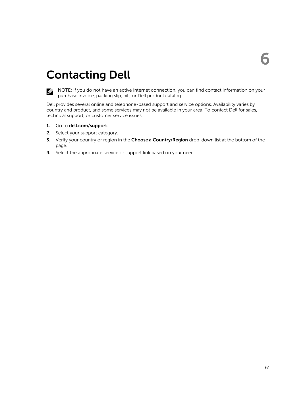 Dell E5450 owner manual Contacting Dell 