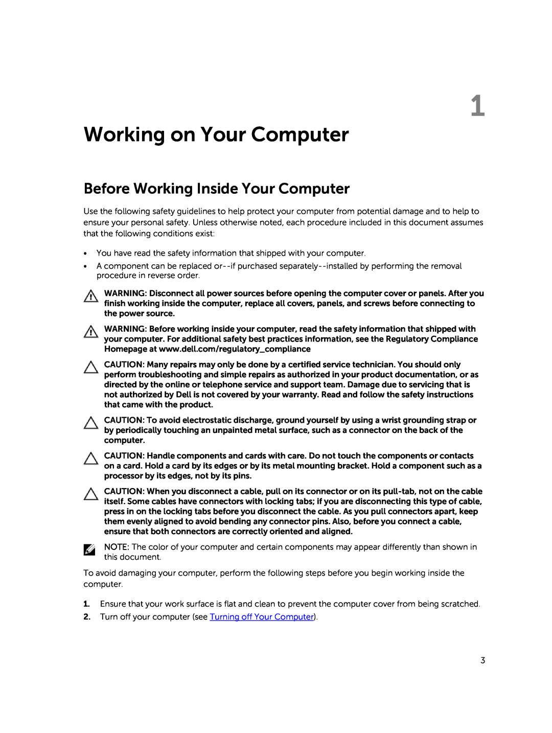 Dell E5450 owner manual Working on Your Computer, Before Working Inside Your Computer 
