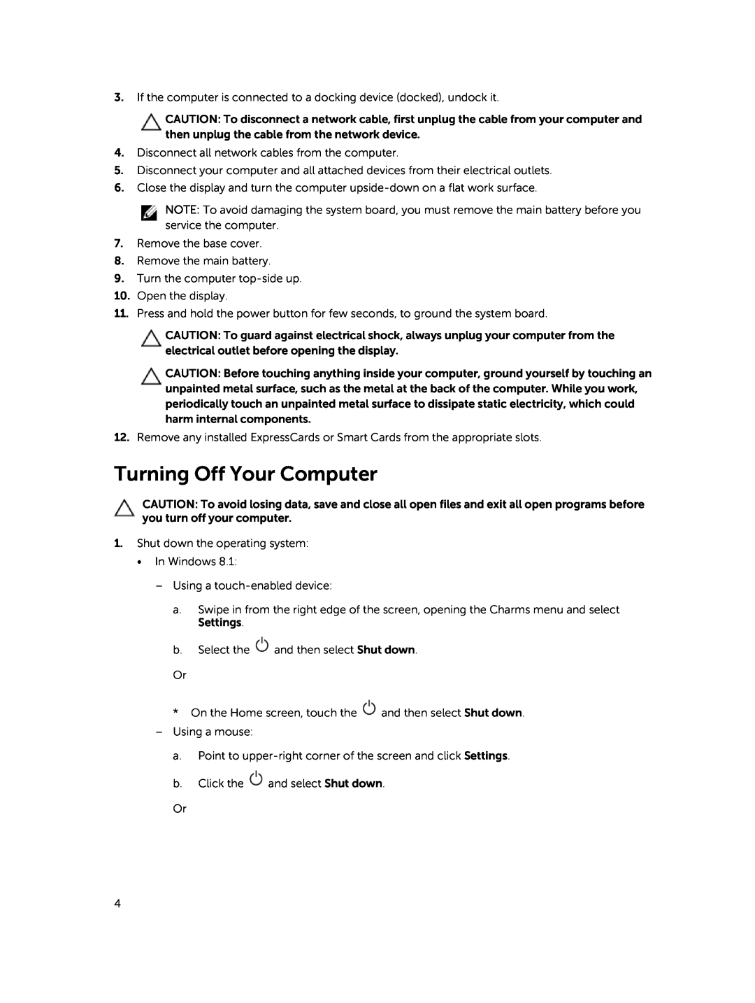 Dell E5450 owner manual Turning Off Your Computer 