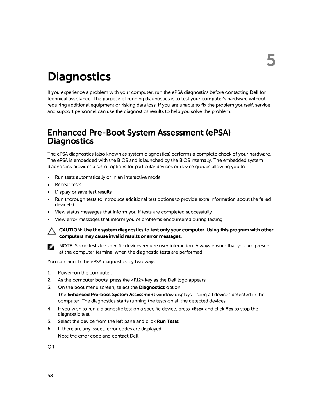 Dell E5450 owner manual Enhanced Pre-Boot System Assessment ePSA Diagnostics 