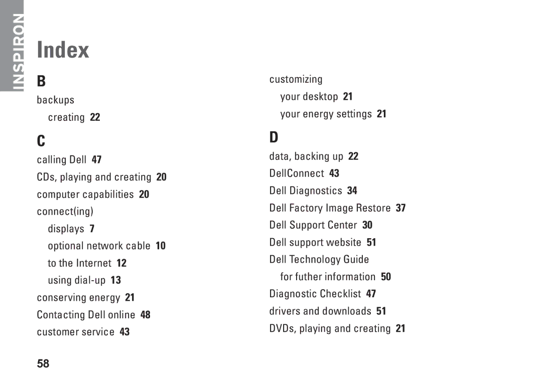 Dell 545s, 537s, 535s, 546s, F957N setup guide Index 