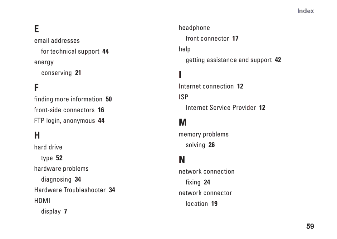 Dell 537s, 545s, 535s, 546s, F957N setup guide Index 