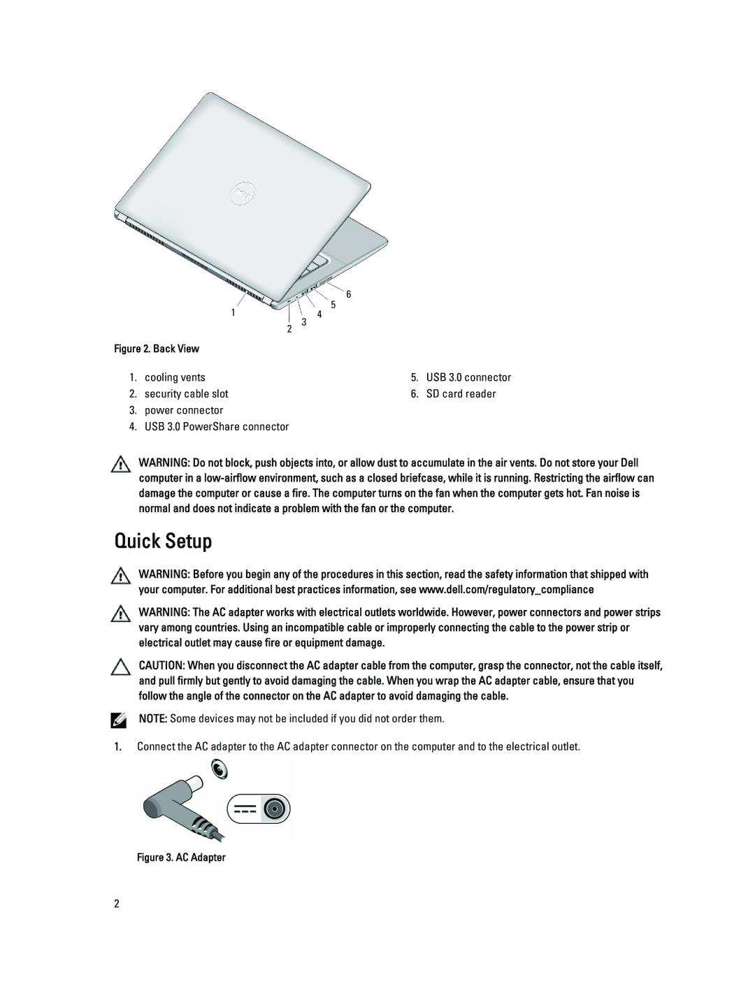 Dell 5470 manual Quick Setup, Back View 