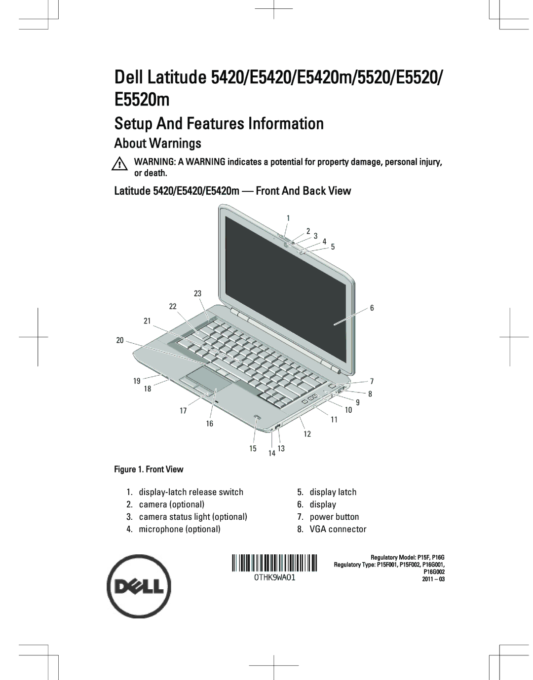 Dell E5420M manual Dell Latitude 5420/E5420/E5420m/5520/E5520/ E5520m, Latitude 5420/E5420/E5420m Front And Back View 