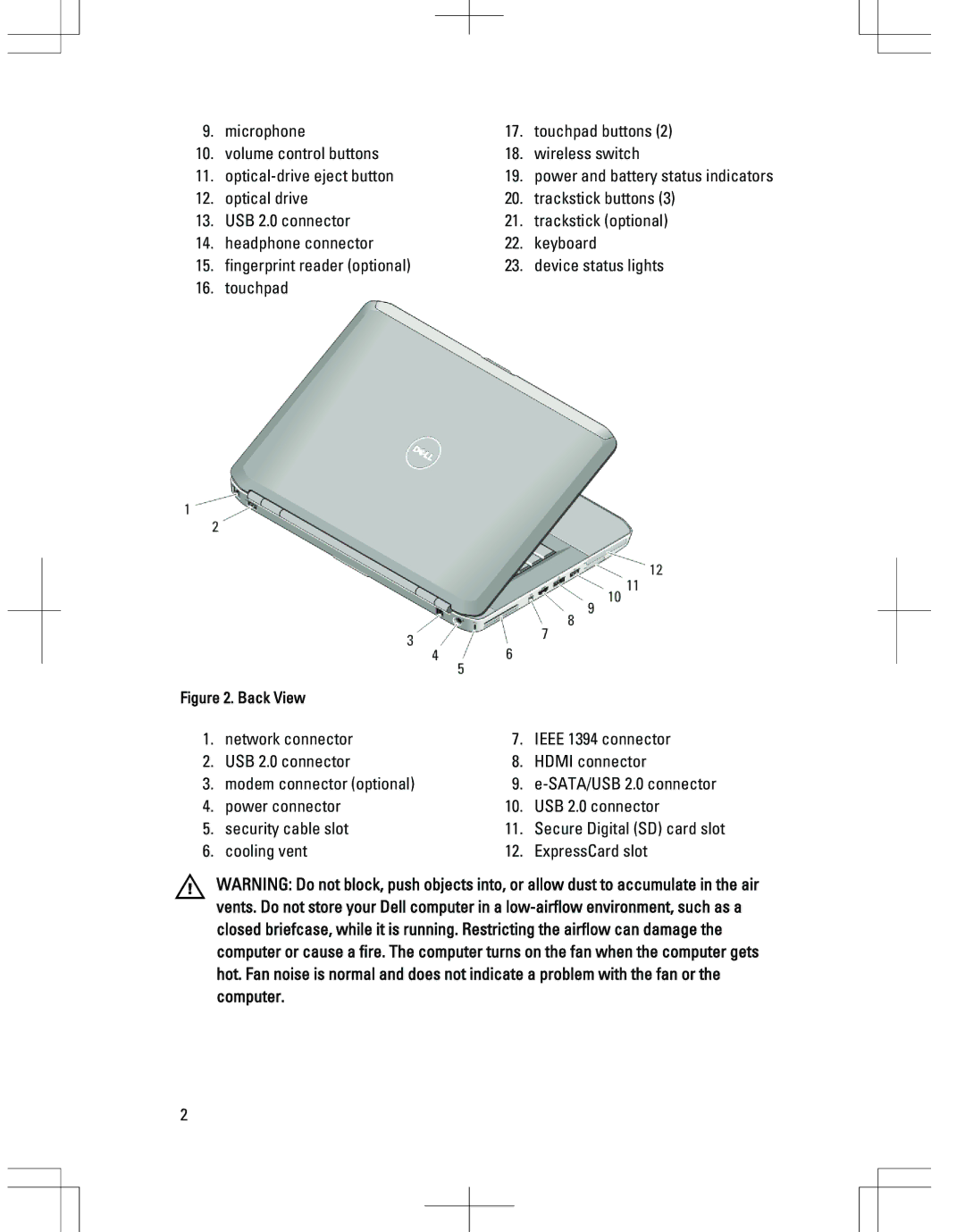 Dell E5420M, E5520M manual Back View 