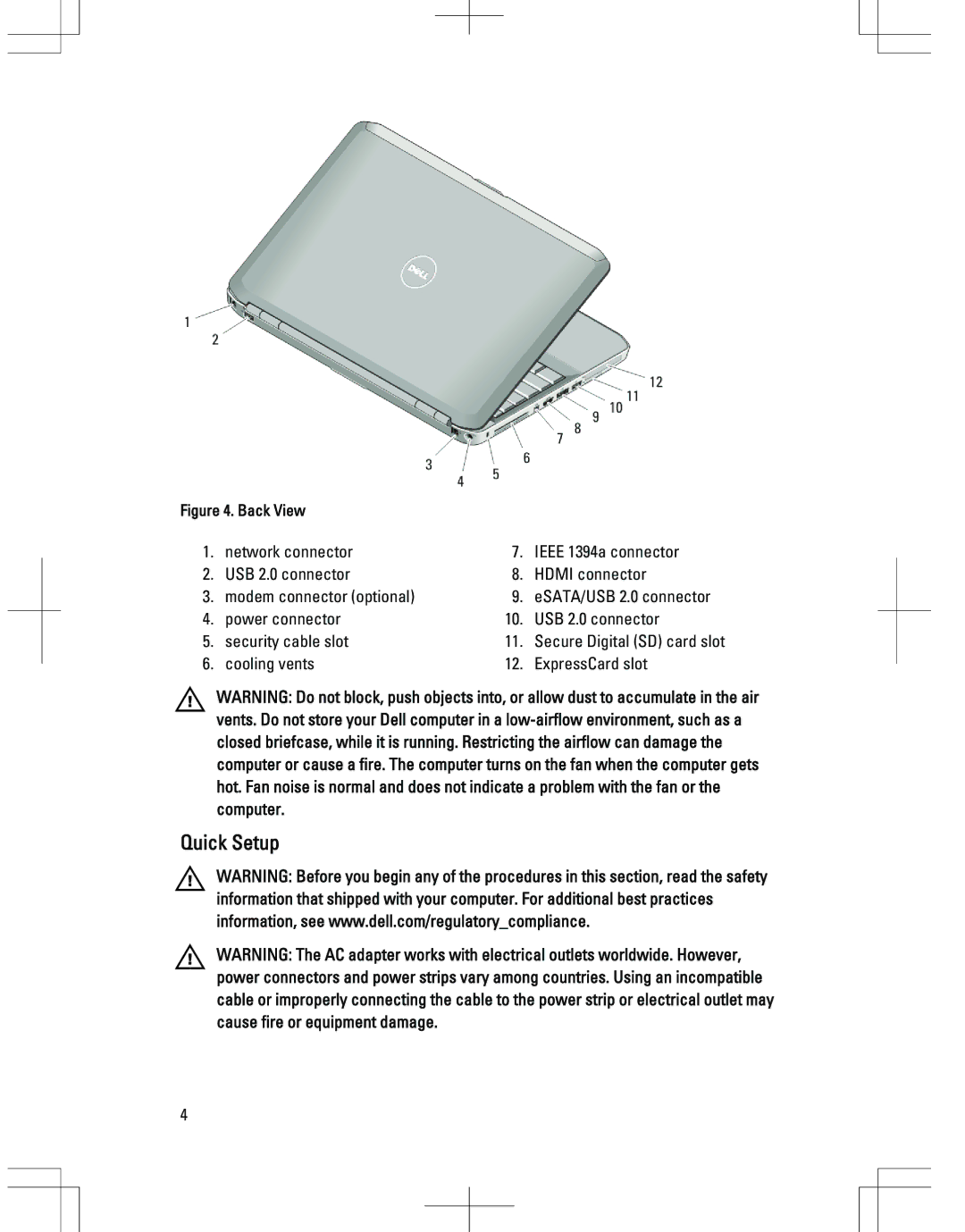 Dell E5420M, E5520M manual Quick Setup 