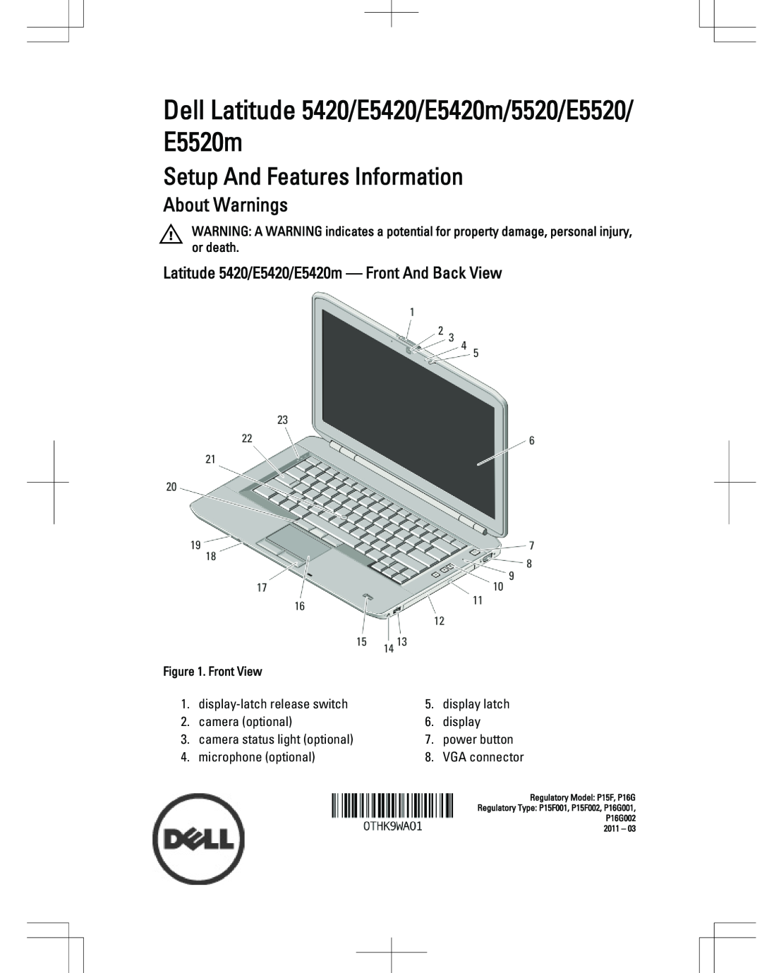 Dell manual Latitude 5420/E5420/E5420m - Front And Back View, Dell Latitude 5420/E5420/E5420m/5520/E5520/ E5520m 