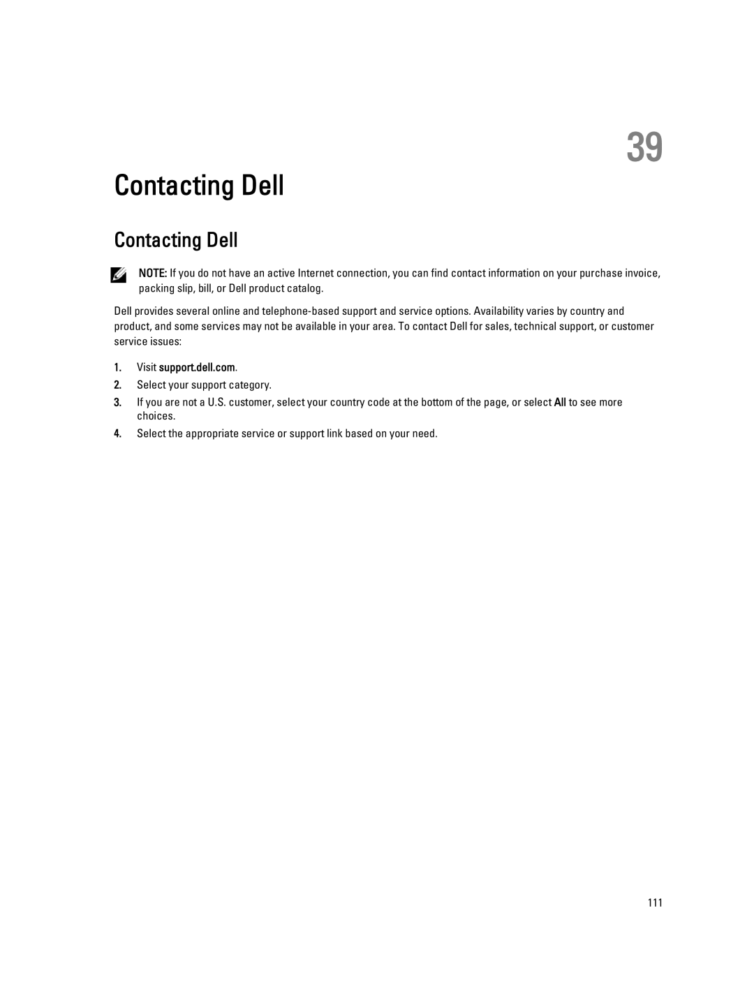 Dell E5520M owner manual Contacting Dell, Visit support.dell.com 