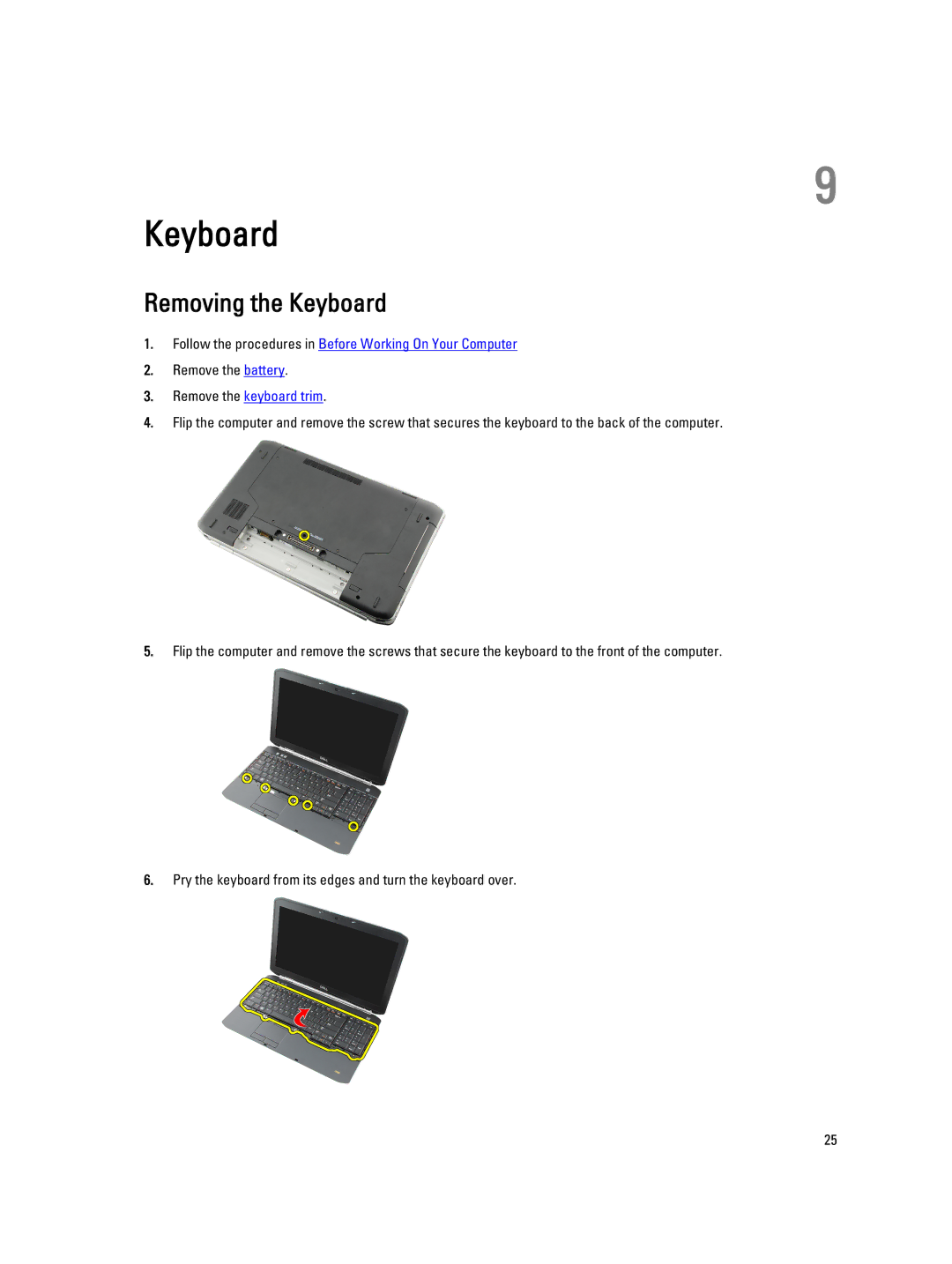 Dell E5520M owner manual Removing the Keyboard 