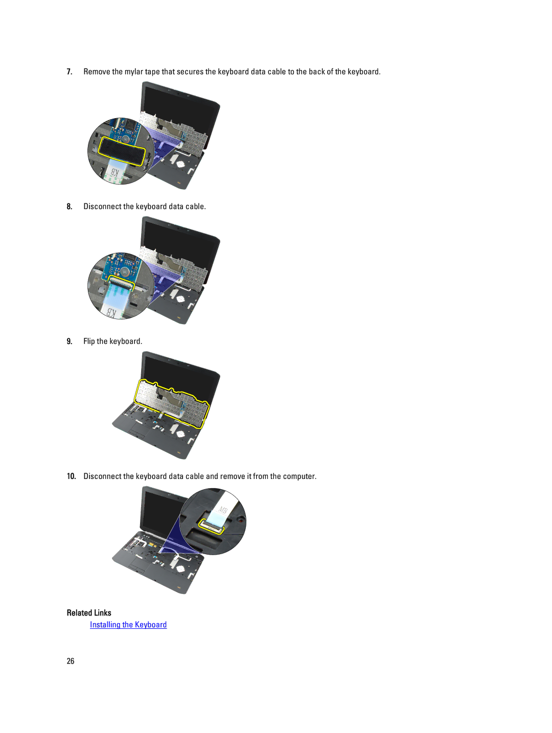 Dell E5520M owner manual Installing the Keyboard 