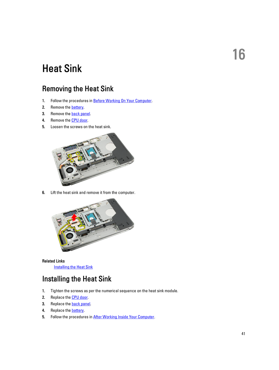 Dell E5520M owner manual Removing the Heat Sink, Installing the Heat Sink 