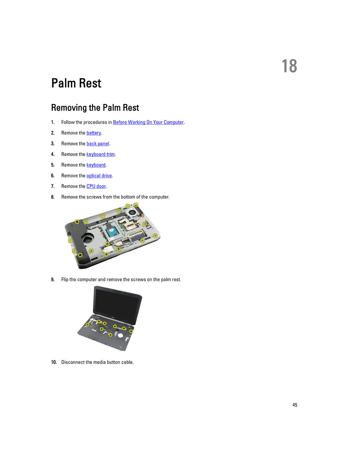 Dell E5520M owner manual Removing the Palm Rest 