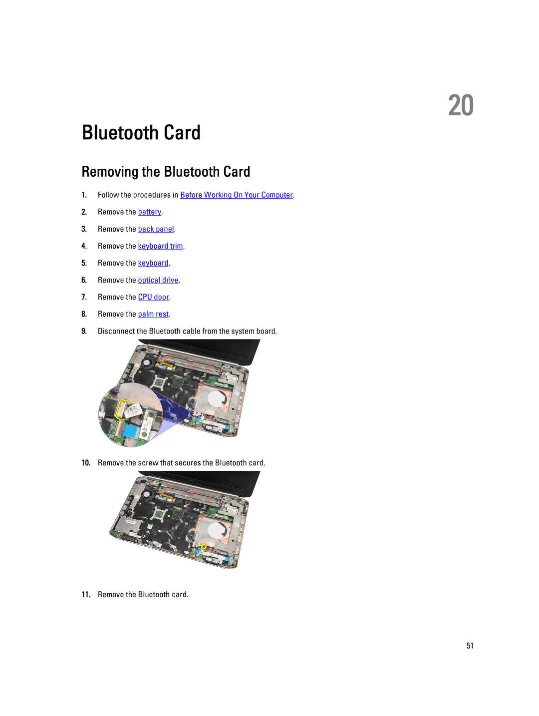 Dell E5520M owner manual Removing the Bluetooth Card 