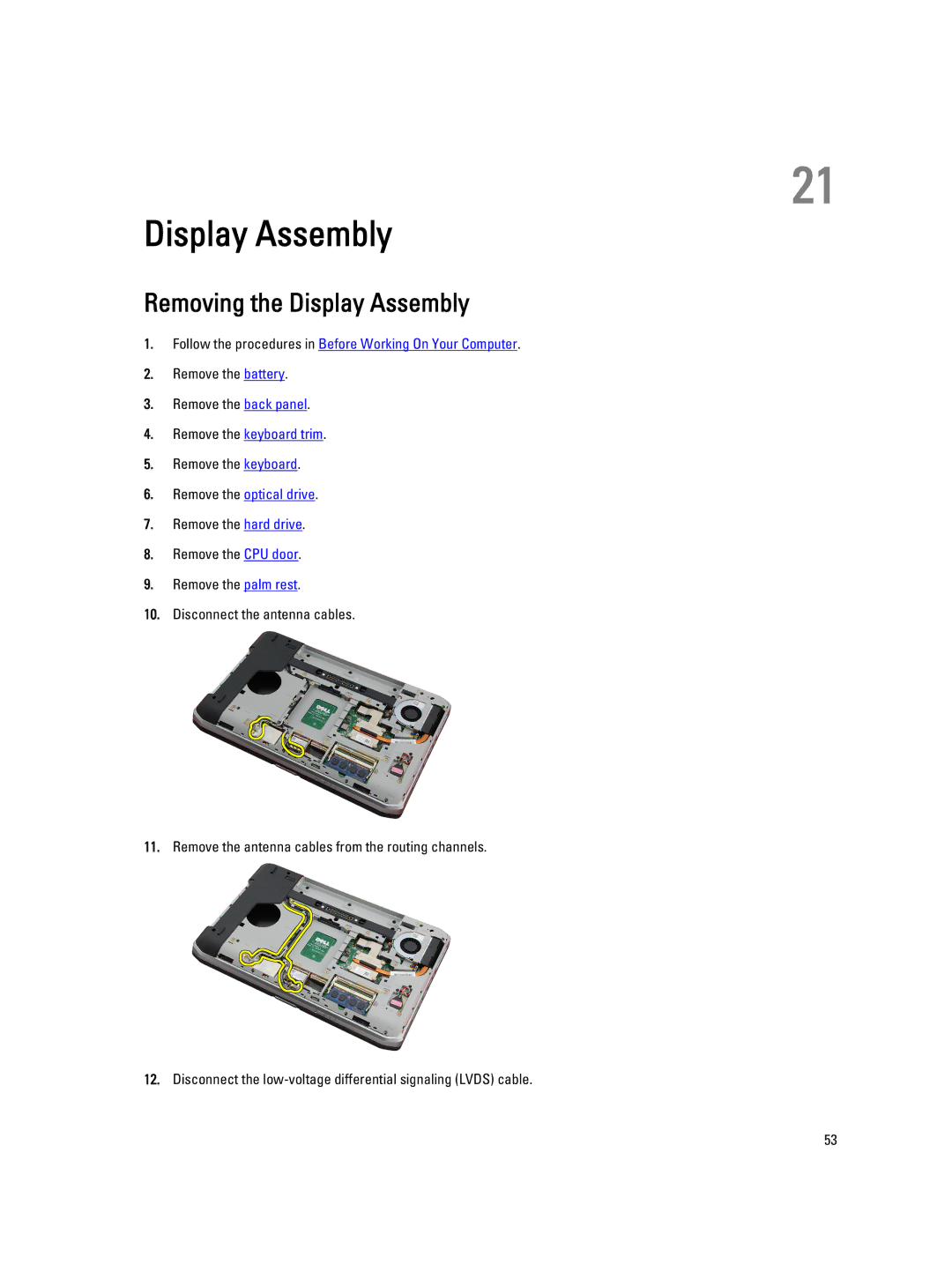 Dell E5520M owner manual Removing the Display Assembly 