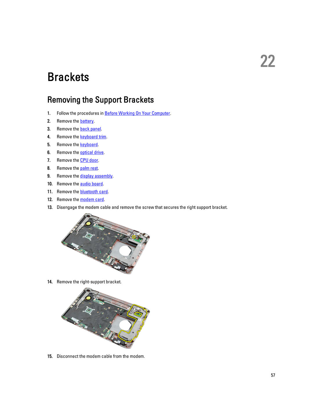 Dell E5520M owner manual Removing the Support Brackets 