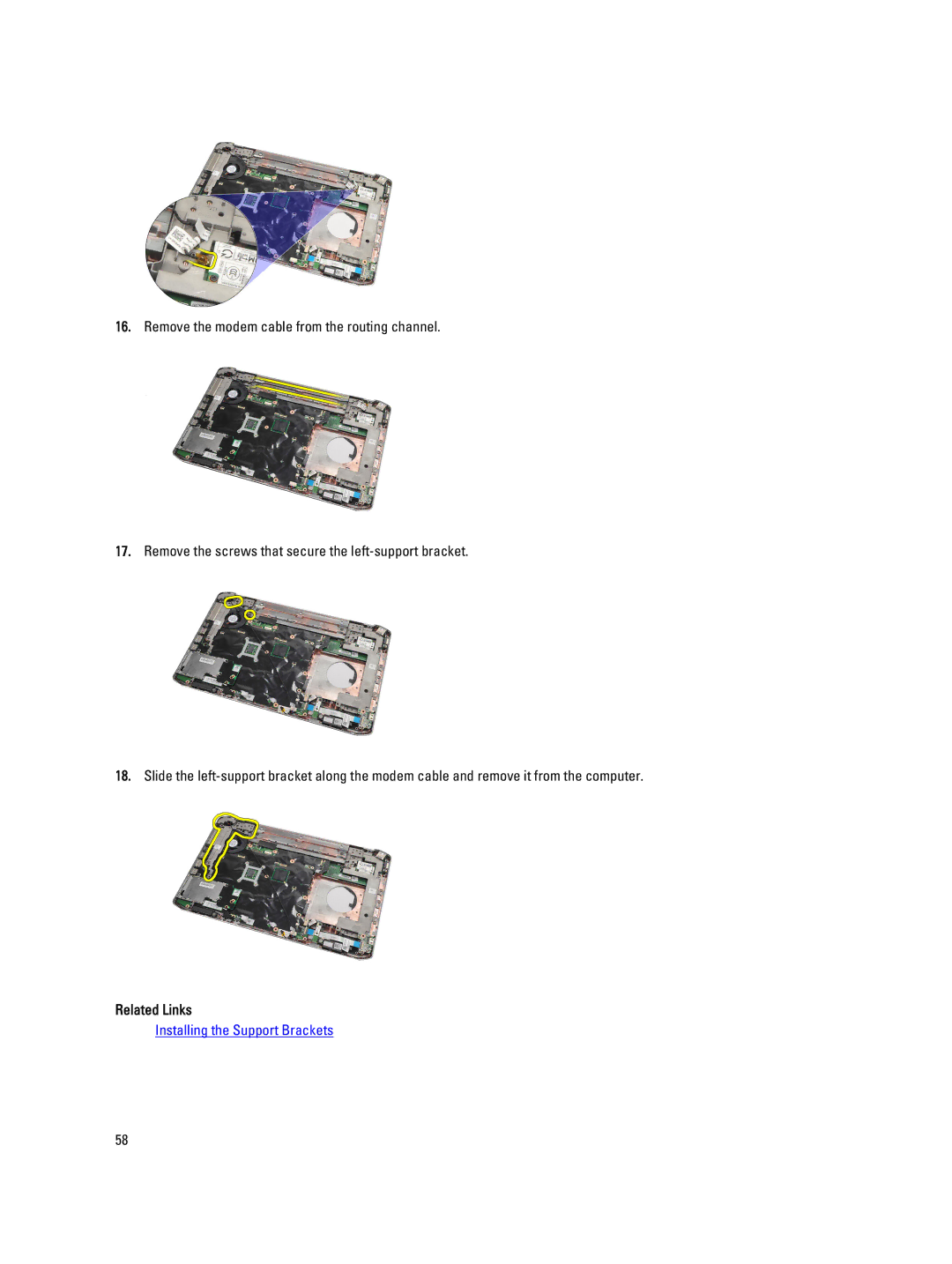 Dell E5520M owner manual Installing the Support Brackets 