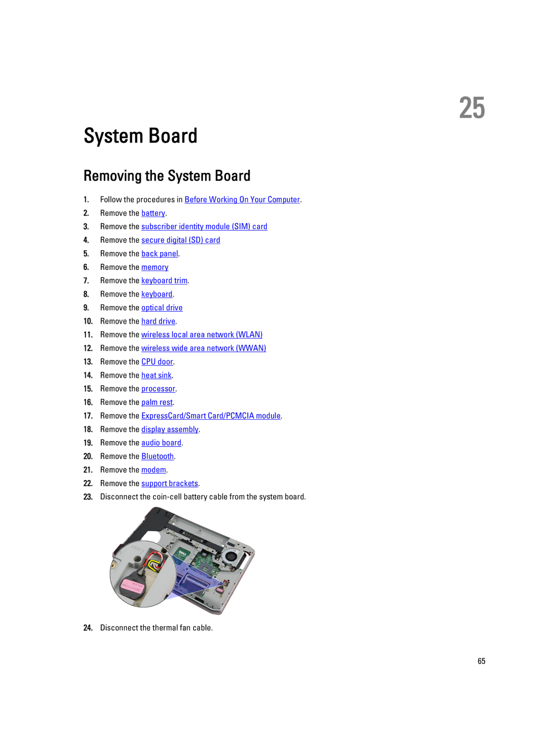 Dell E5520M owner manual Removing the System Board 