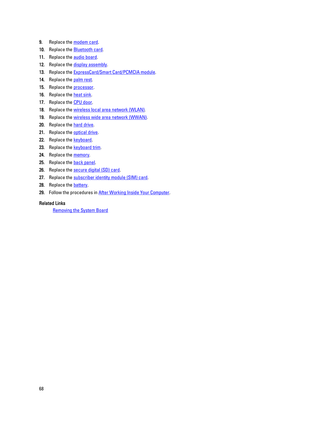 Dell E5520M owner manual Removing the System Board 