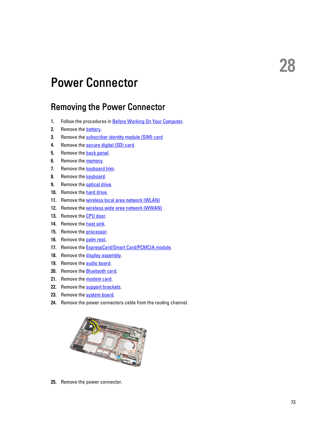 Dell E5520M owner manual Removing the Power Connector 