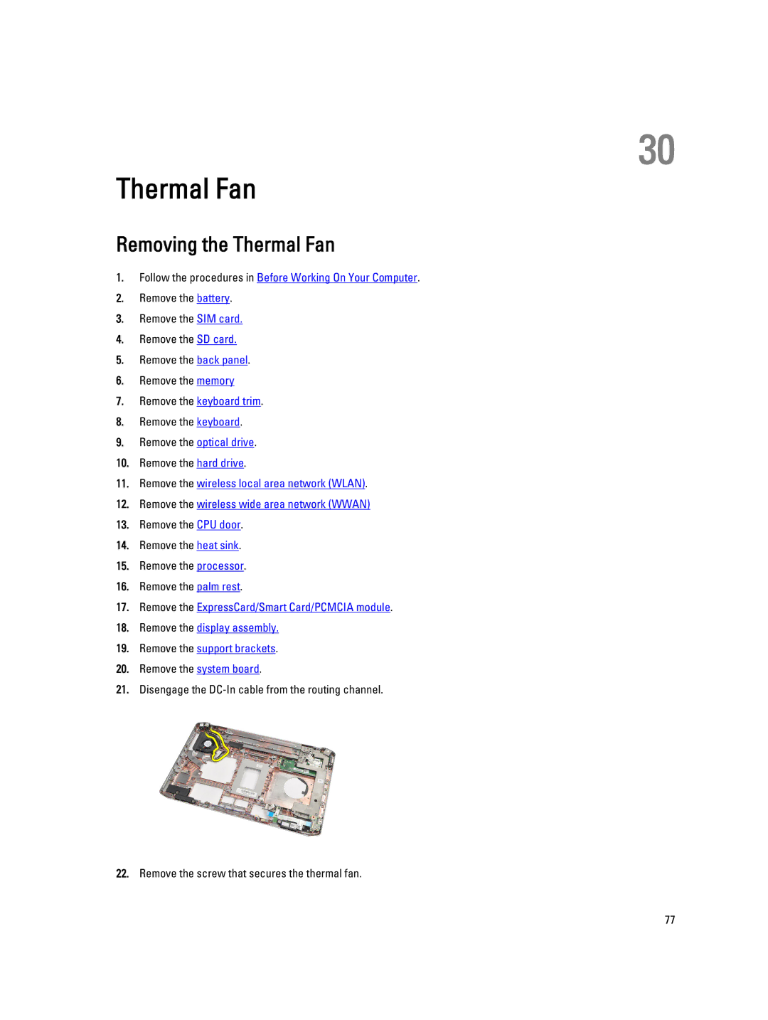 Dell E5520M owner manual Removing the Thermal Fan 