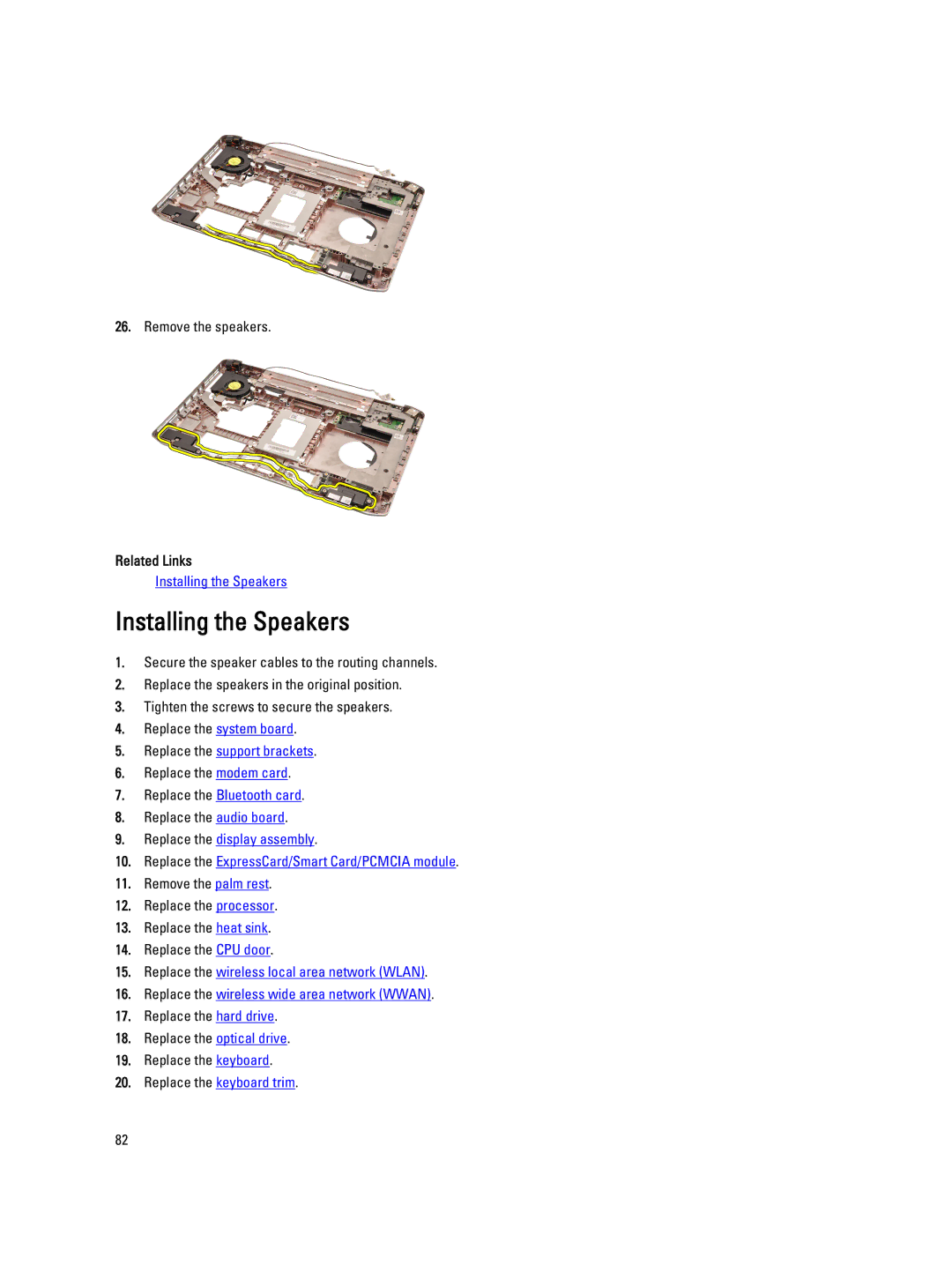 Dell E5520M owner manual Installing the Speakers, Related Links 