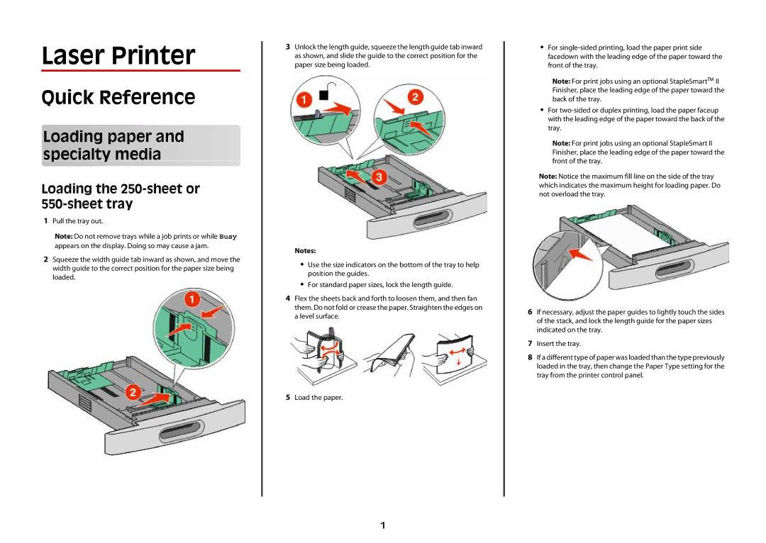 Dell 5530dn manual Laser Printer, Quick Reference, Loading paper and specialty media 