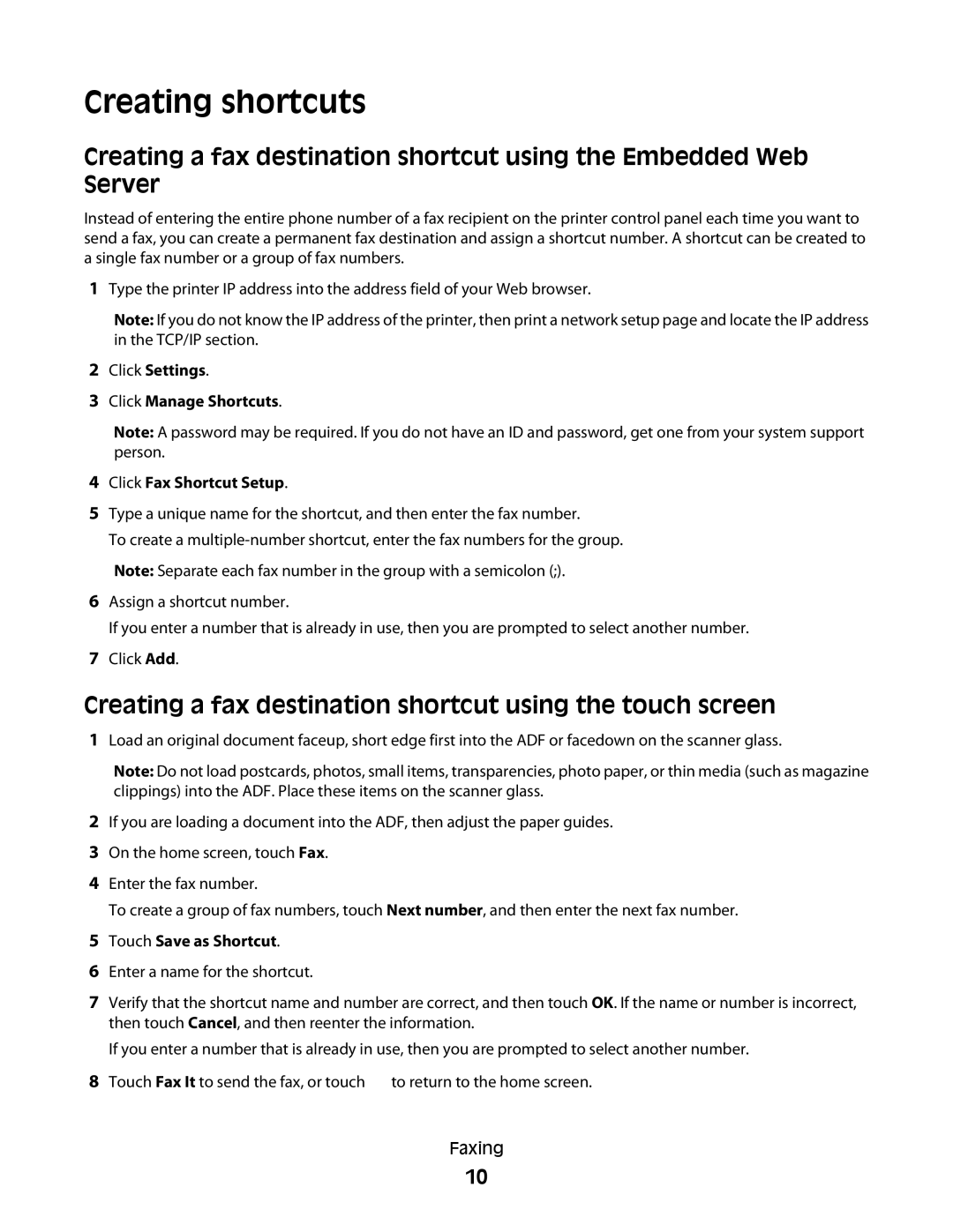 Dell 5535dn manual Creating shortcuts 