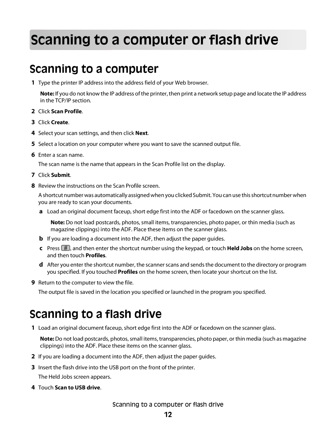 Dell 5535dn manual Scan ning to a comp u t er or fla sh d riv e, Scanning to a computer, Scanning to a flash drive 