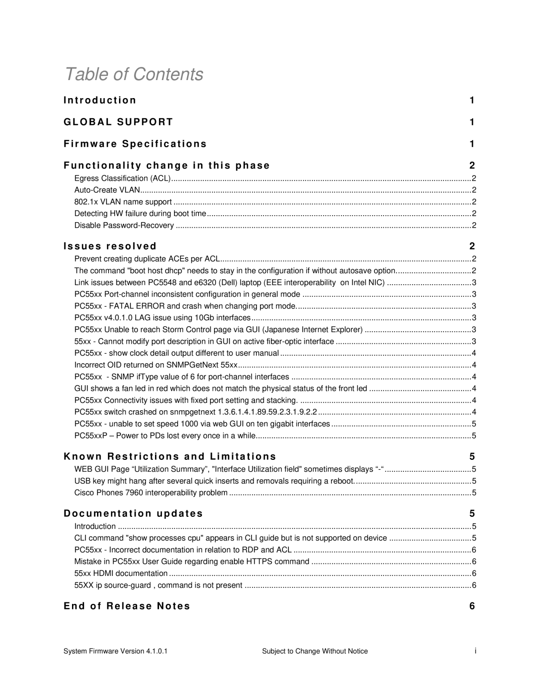 Dell 5524P, 5548P specifications Table of Contents 