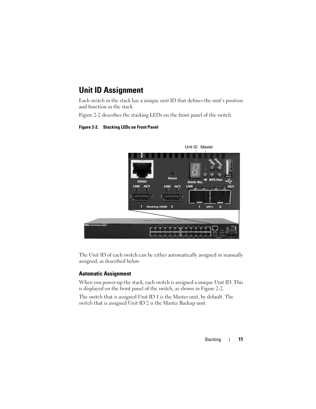 Dell 5548P, 5524P manual Unit ID Assignment, Automatic Assignment 