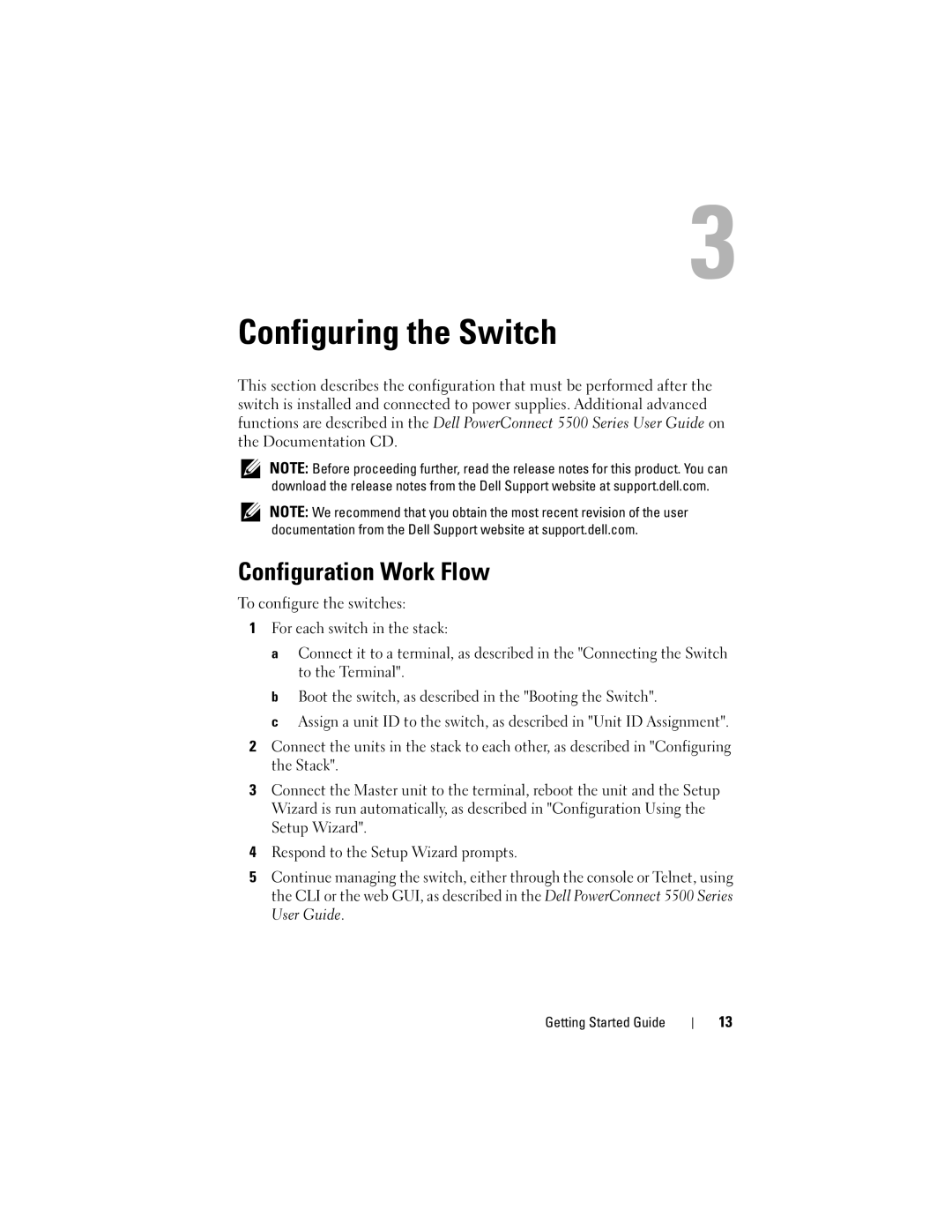 Dell 5548P, 5524P manual Configuring the Switch, Configuration Work Flow 