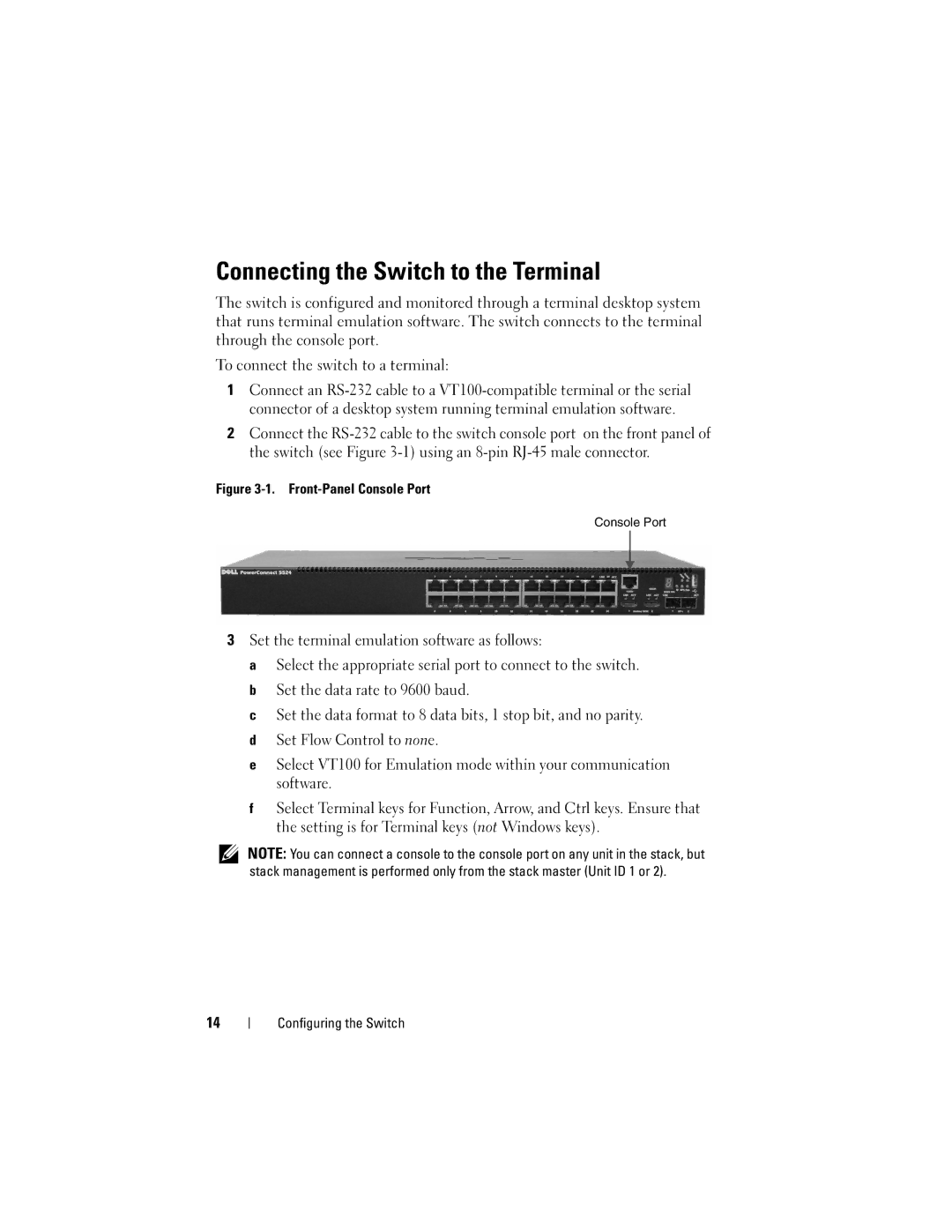 Dell 5524P, 5548P manual Connecting the Switch to the Terminal, Front-Panel Console Port 