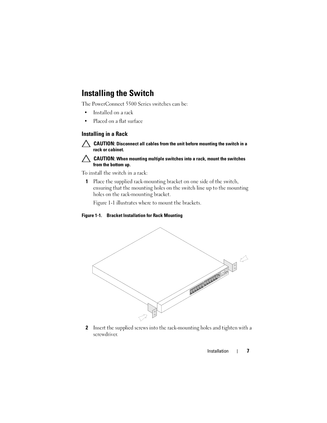 Dell 5548P, 5524P manual Installing the Switch, Installing in a Rack 