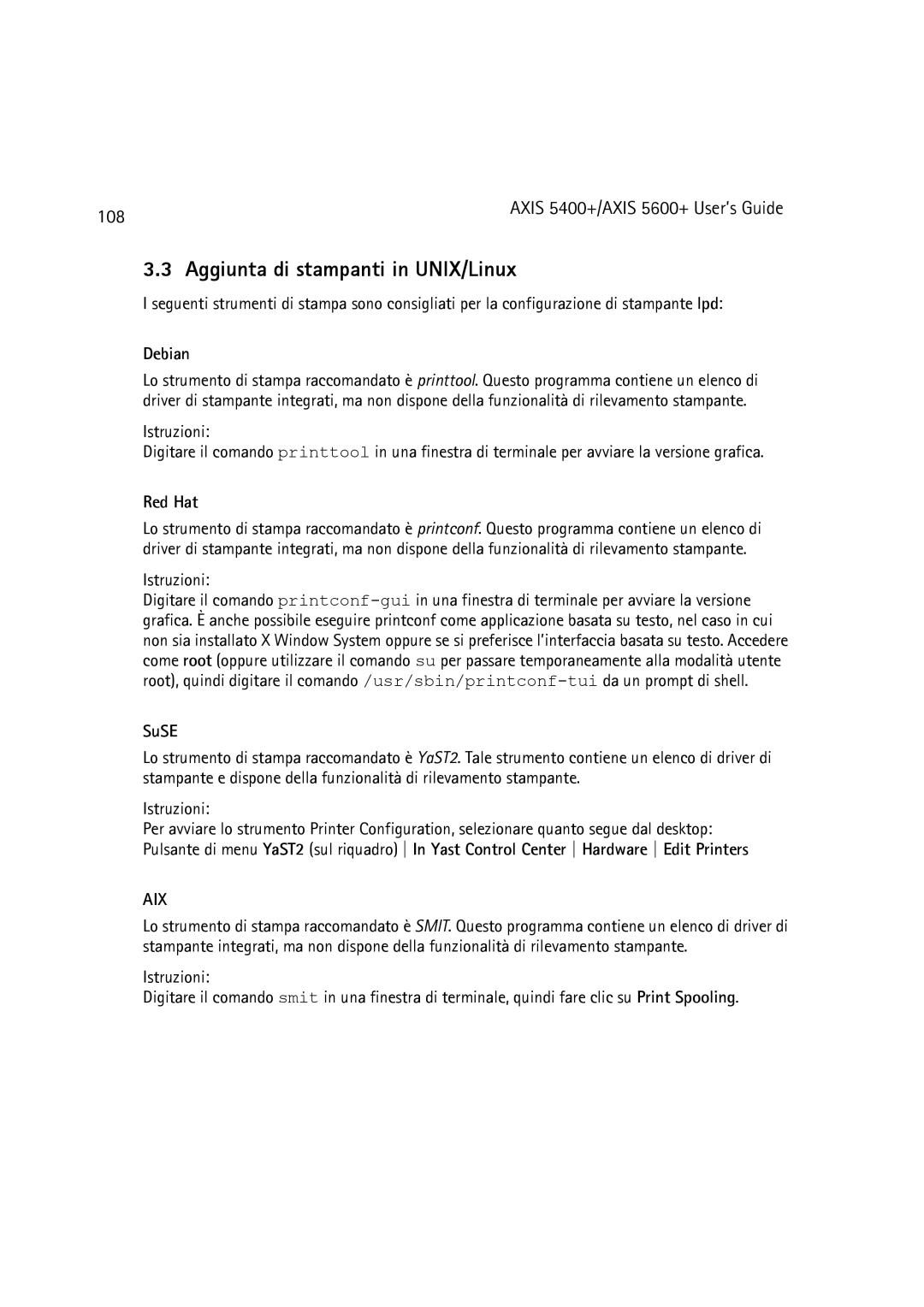 Dell 5600+, 5400+ manual Aggiunta di stampanti in UNIX/Linux, 108, Istruzioni 