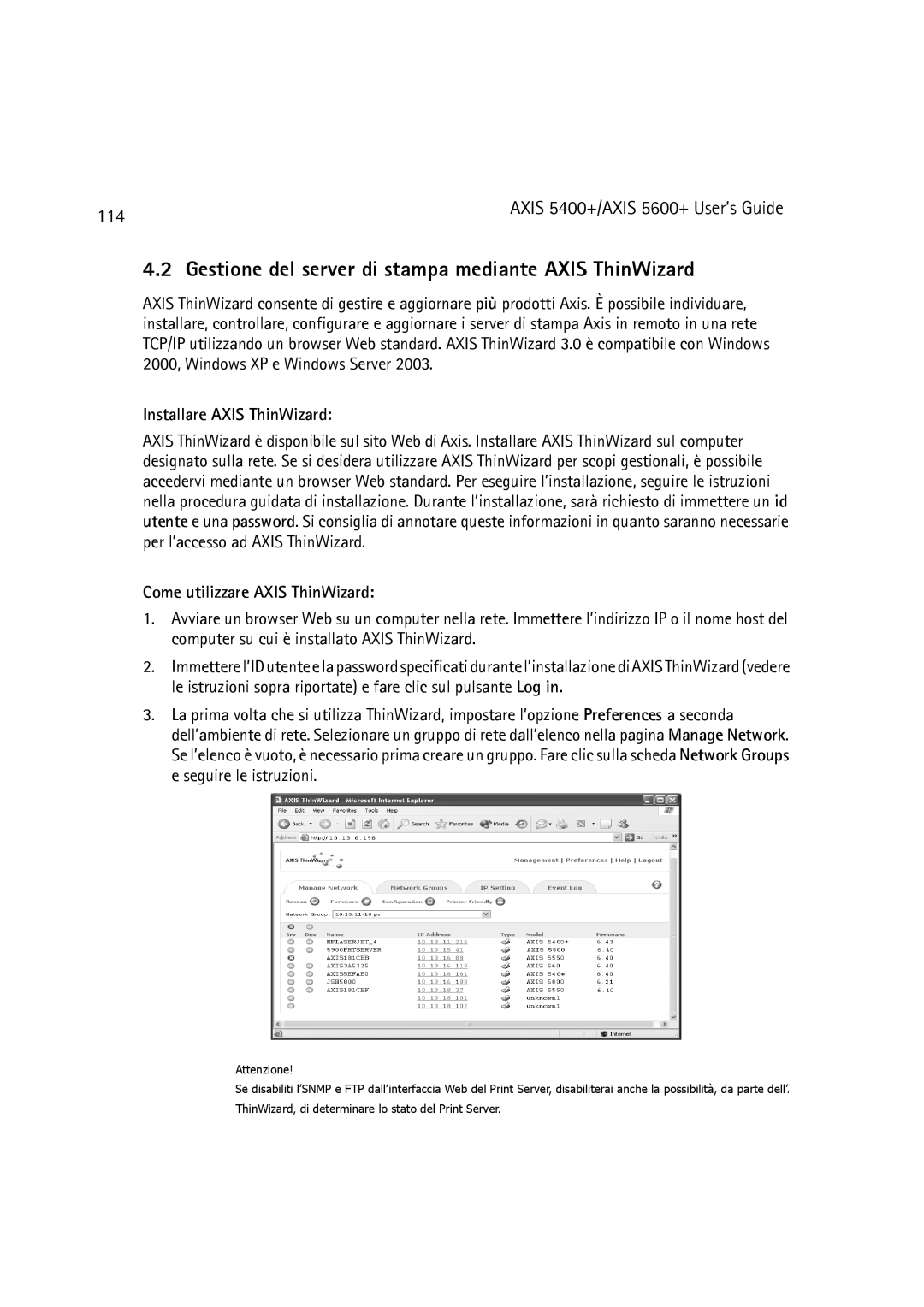 Dell 5600+, 5400+ manual Gestione del server di stampa mediante Axis ThinWizard, 114, Installare Axis ThinWizard 