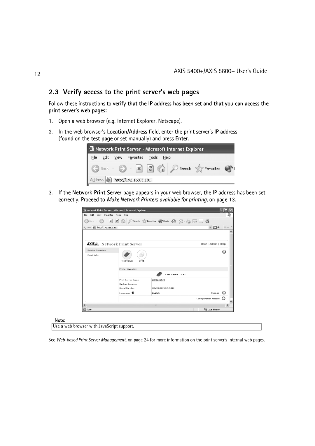 Dell 5600+, 5400+ manual Verify access to the print server’s web pages, Use a web browser with JavaScript support 