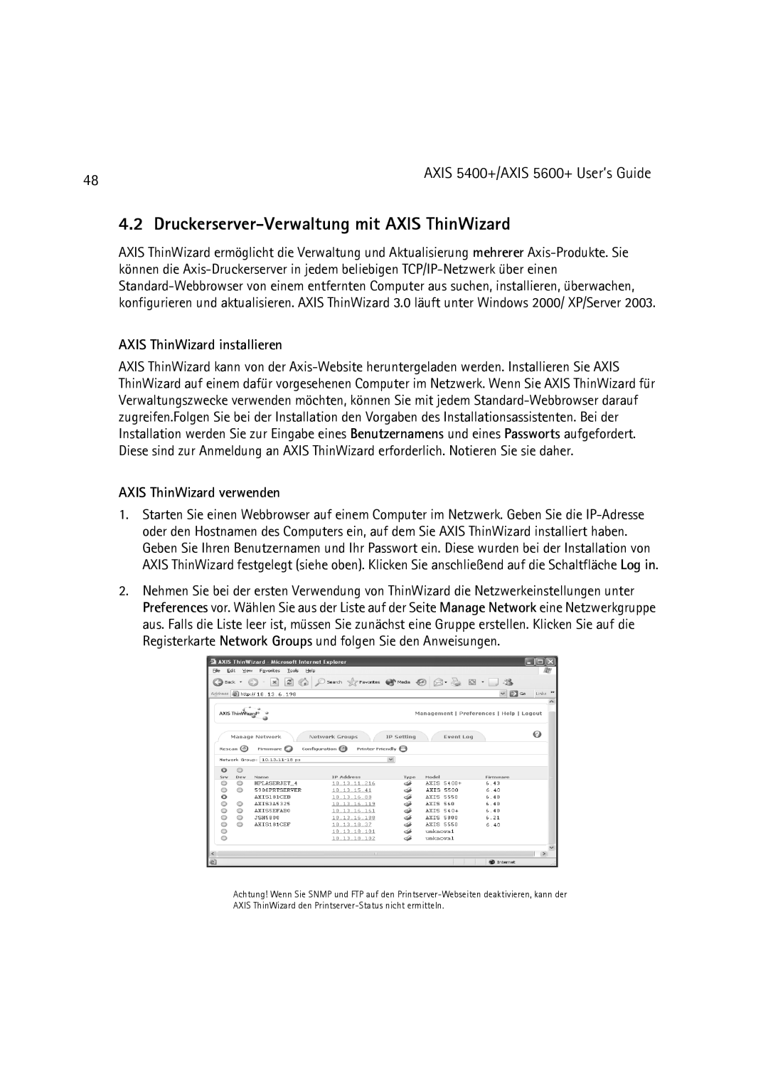 Dell 5600+, 5400+ Druckerserver-Verwaltung mit Axis ThinWizard, Axis ThinWizard installieren, Axis ThinWizard verwenden 