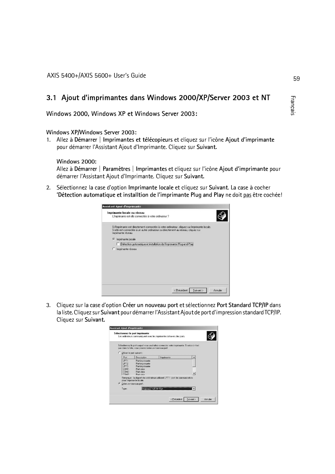 Dell 5400+, 5600+ Ajout d’imprimantes dans Windows 2000/XP/Server 2003 et NT, Windows 2000, Windows XP et Windows Server 