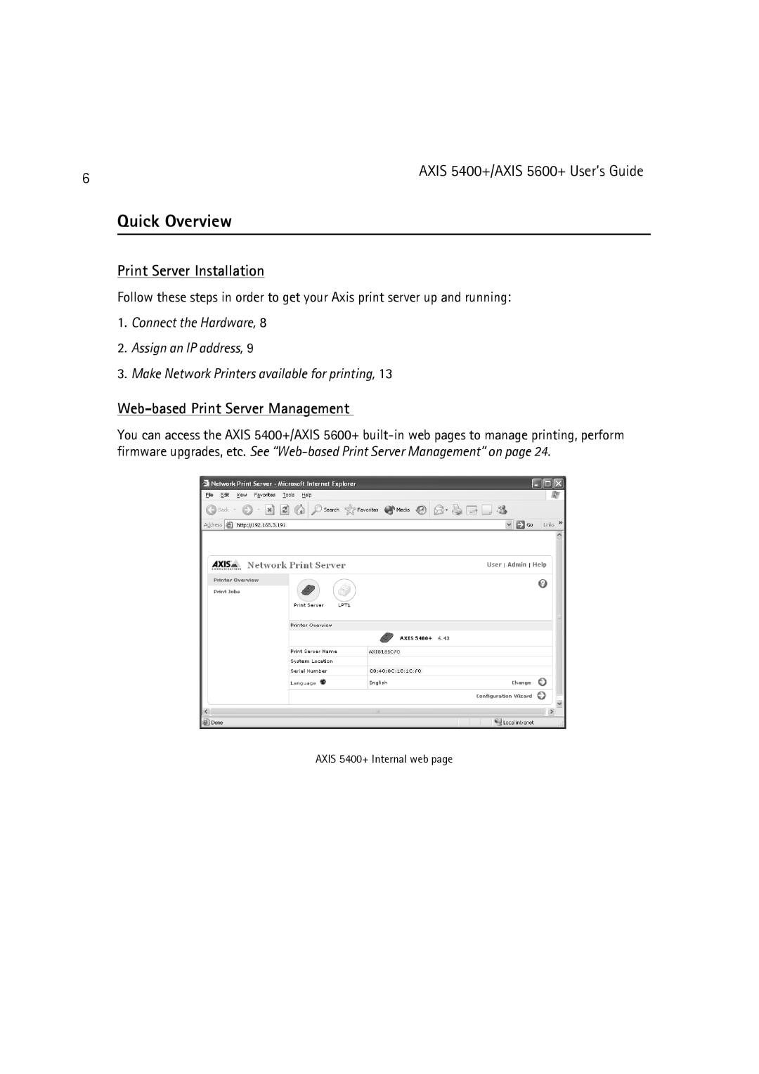 Dell 5600+, 5400+ manual Quick Overview, Print Server Installation, Web-based Print Server Management 