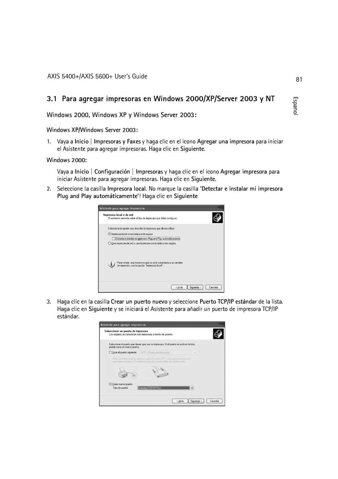 Dell 5400+, 5600+ Para agregar impresoras en Windows 2000/XP/Server 2003 y NT, Windows 2000, Windows XP y Windows Server 