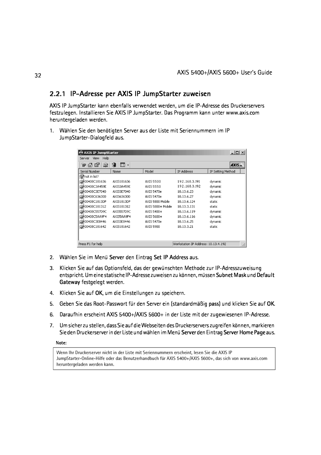 Dell 5600+, 5400+ manual IP-Adresse per AXIS IP JumpStarter zuweisen 
