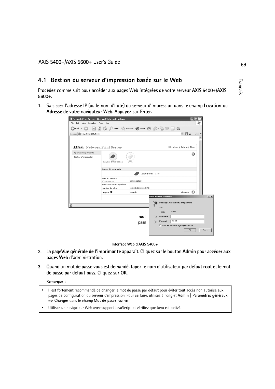Dell manual Gestion du serveur d’impression basée sur le Web, AXIS 5400+/AXIS 5600+ User’s Guide 