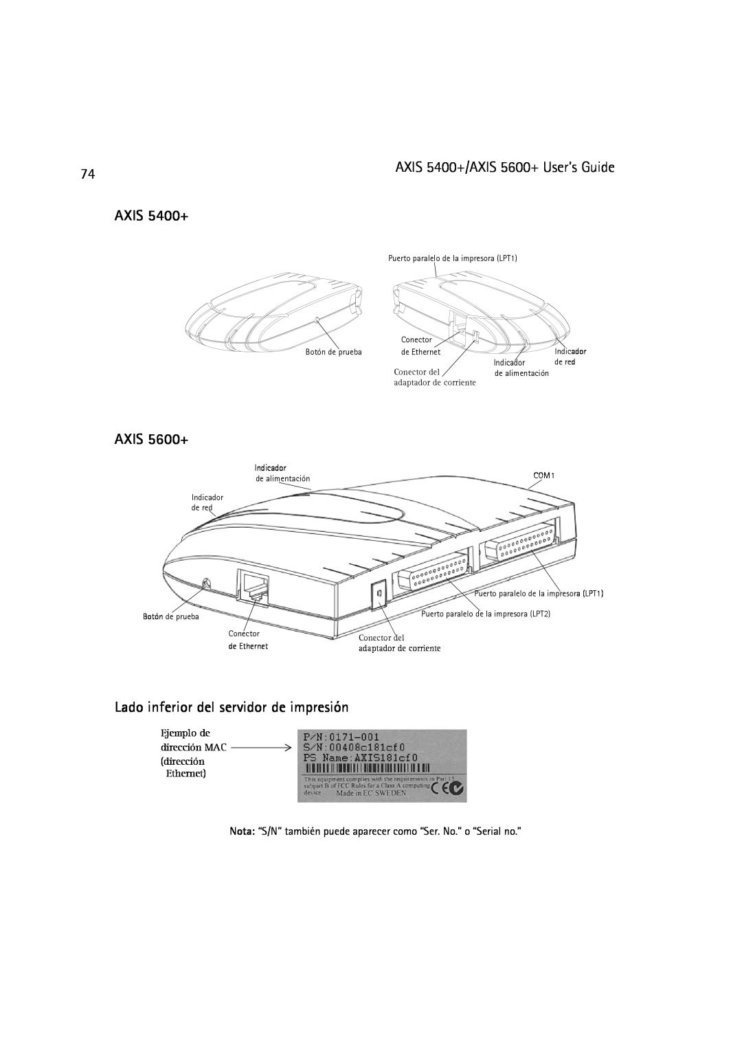 Dell manual Lado inferior del servidor de impresión, AXIS 5400+/AXIS 5600+ User’s Guide, Indicador 