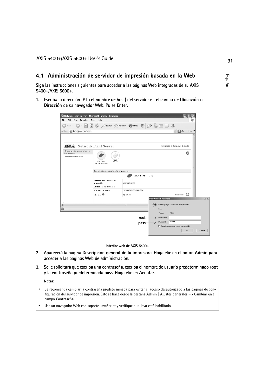 Dell manual Administración de servidor de impresión basada en la Web, AXIS 5400+/AXIS 5600+ User’s Guide 