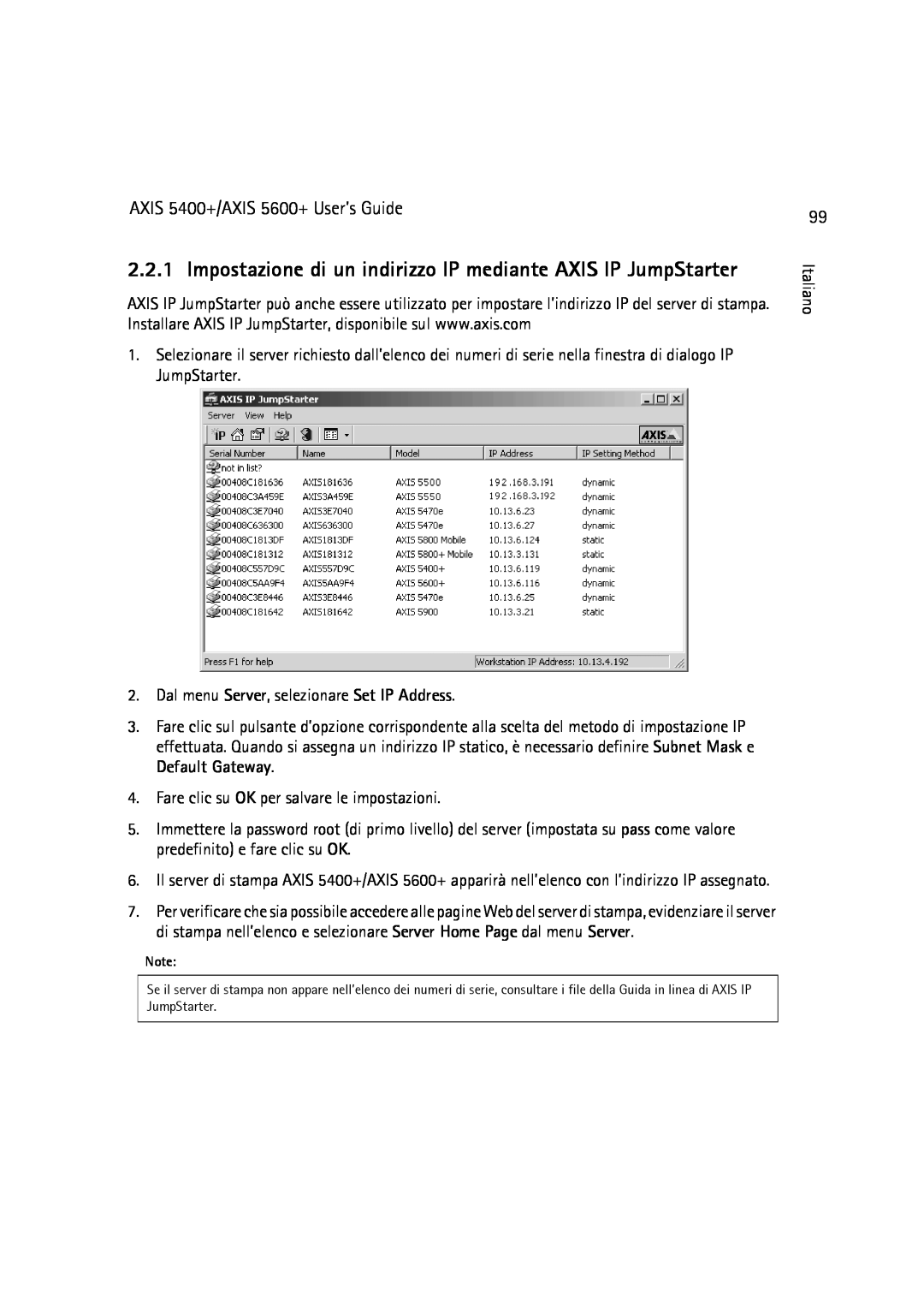 Dell manual Impostazione di un indirizzo IP mediante AXIS IP JumpStarter, AXIS 5400+/AXIS 5600+ User’s Guide 