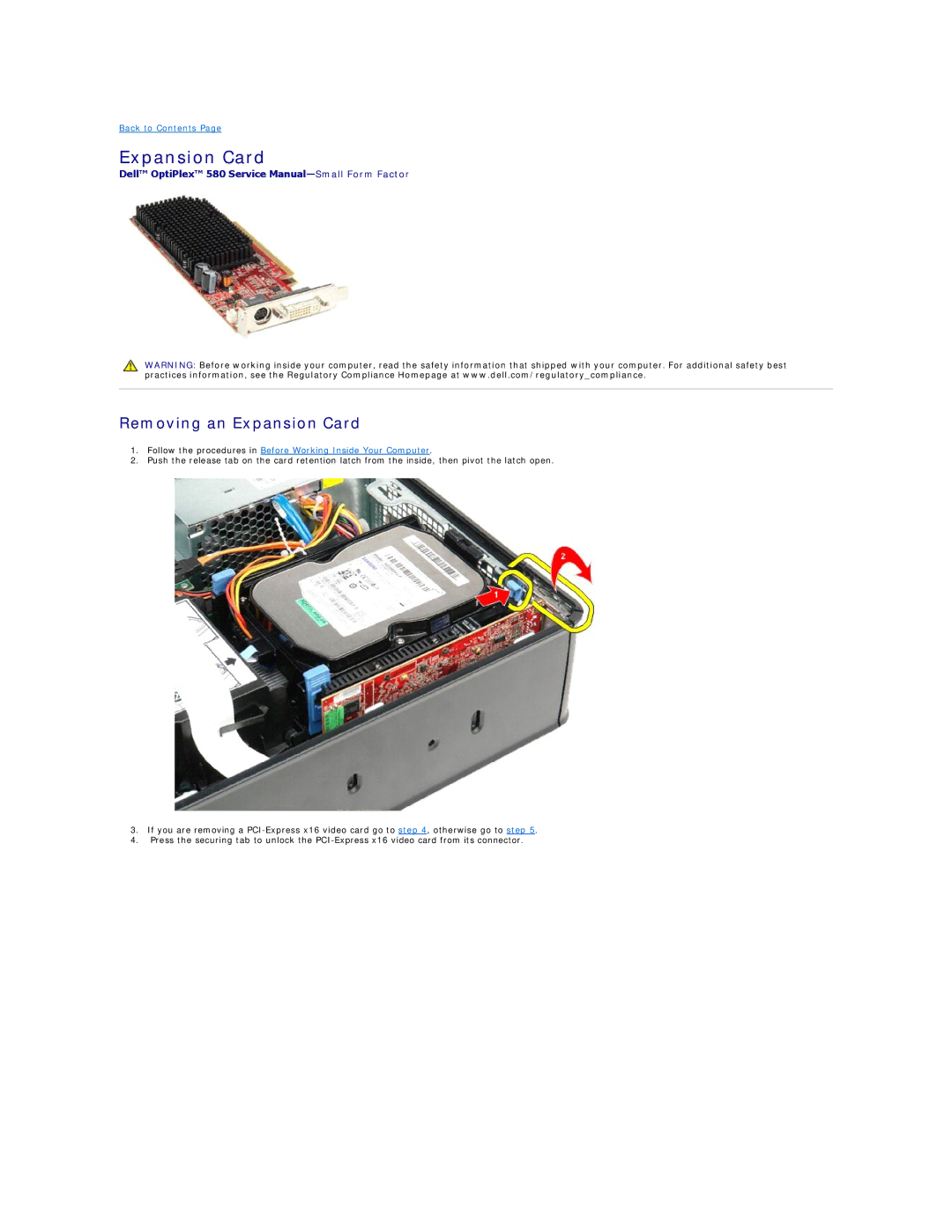 Dell 580 specifications Removing an Expansion Card 